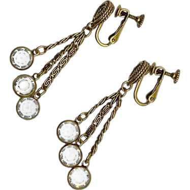 Goldtone Vintage Chain Dangle Clear Faceted Chato… - image 1