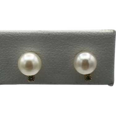 Pearl & Diamond Stud Earrings