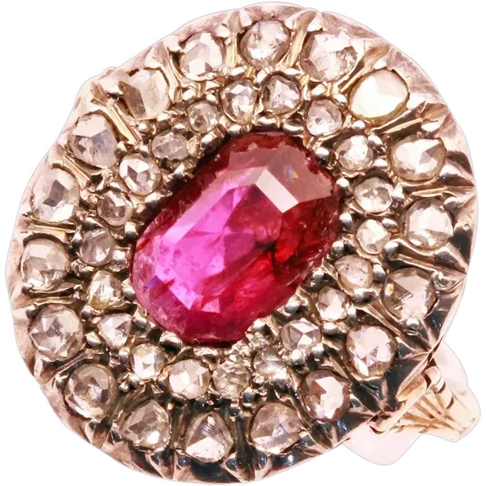 Antique Victorian Ring Ruby Diamonds 18k Gold Sil… - image 1