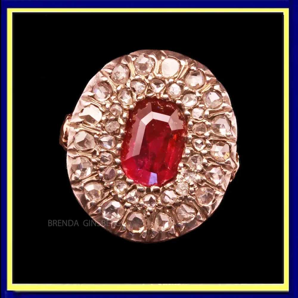 Antique Victorian Ring Ruby Diamonds 18k Gold Sil… - image 2