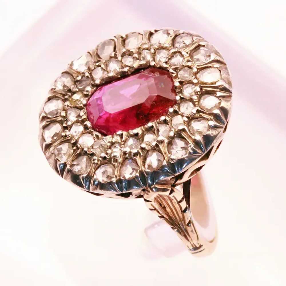 Antique Victorian Ring Ruby Diamonds 18k Gold Sil… - image 3