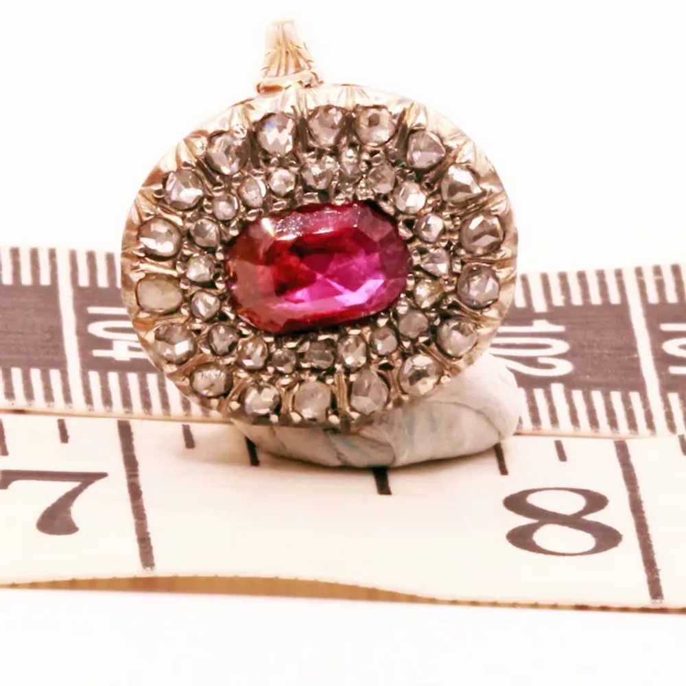 Antique Victorian Ring Ruby Diamonds 18k Gold Sil… - image 4