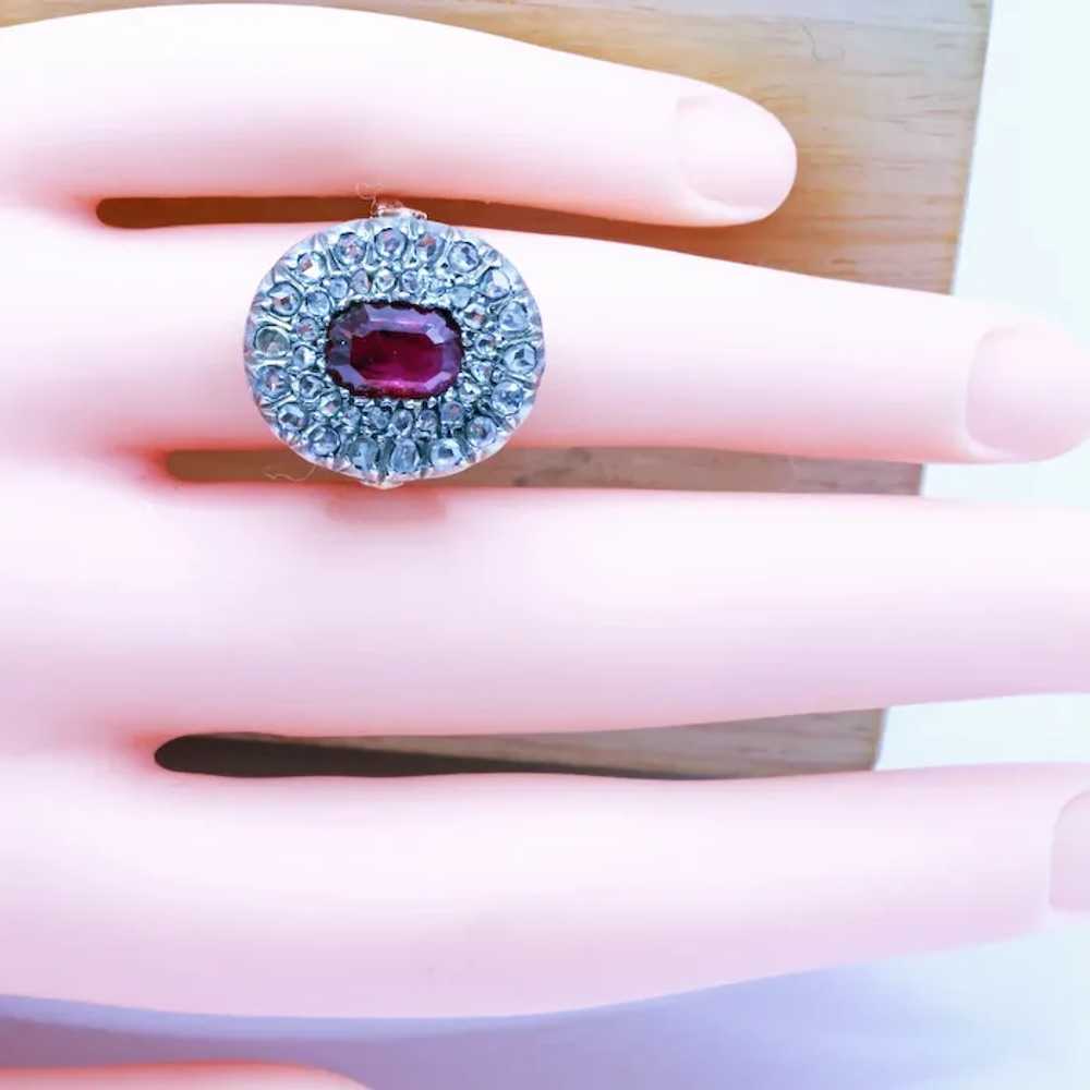 Antique Victorian Ring Ruby Diamonds 18k Gold Sil… - image 5