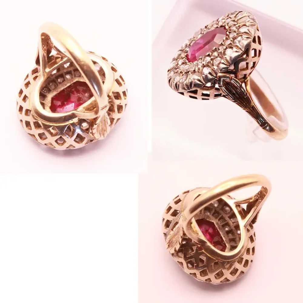 Antique Victorian Ring Ruby Diamonds 18k Gold Sil… - image 7