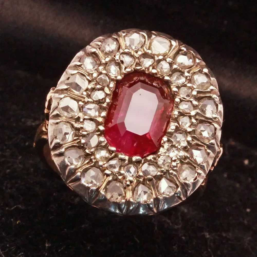 Antique Victorian Ring Ruby Diamonds 18k Gold Sil… - image 9