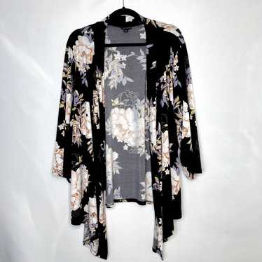 Torrid Black Floral Studio Knit Drape Front Cardi… - image 1