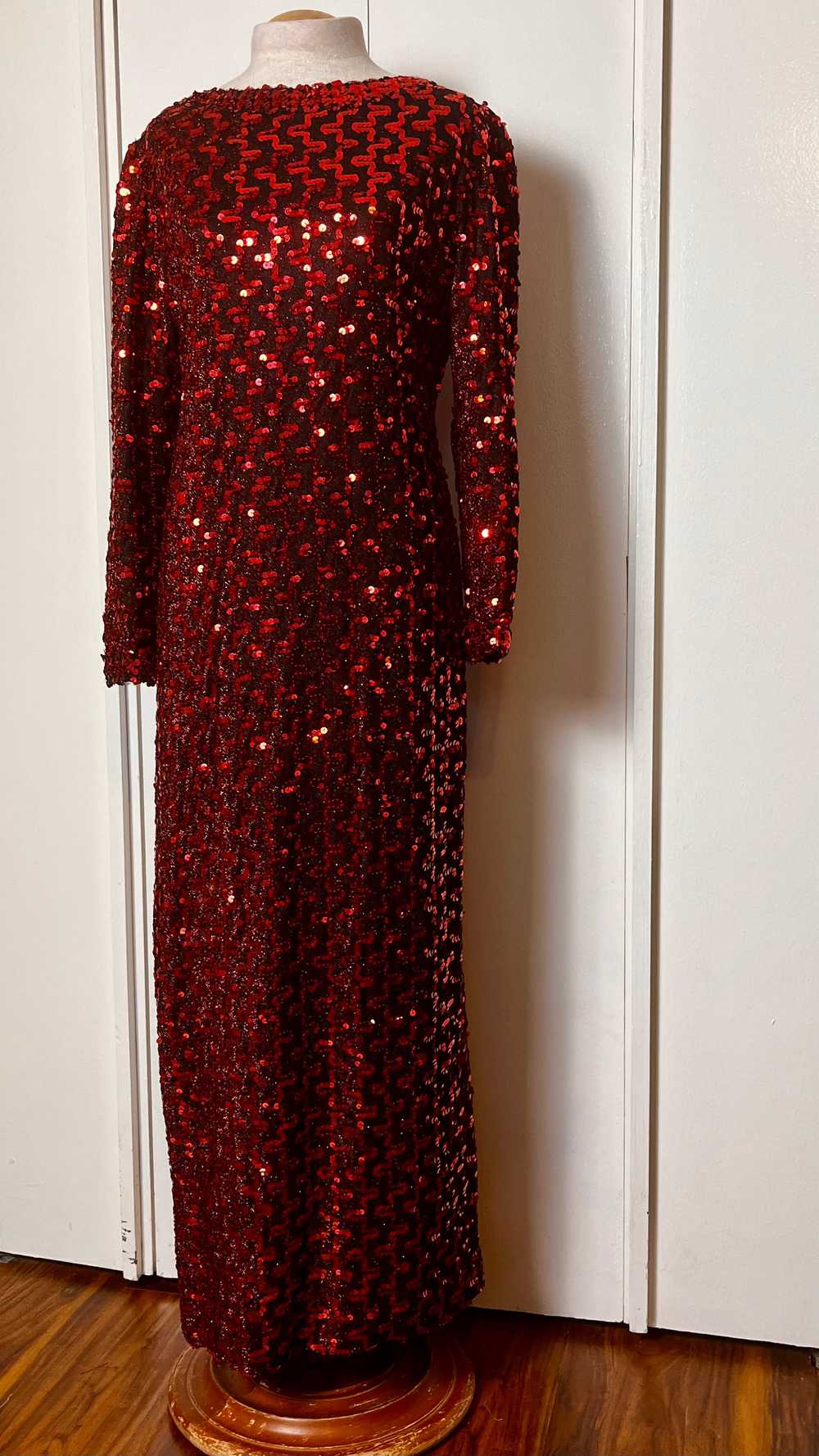 Vintage 1970's "Lilli Diamond" Red Sequin Long Sl… - image 4