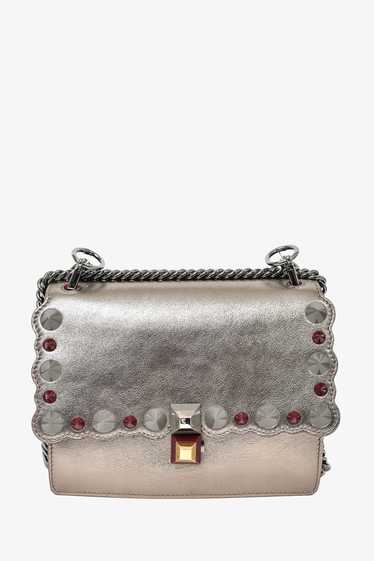 Fendi Gunmetal Metallic Leather Small Kan I Top Ha