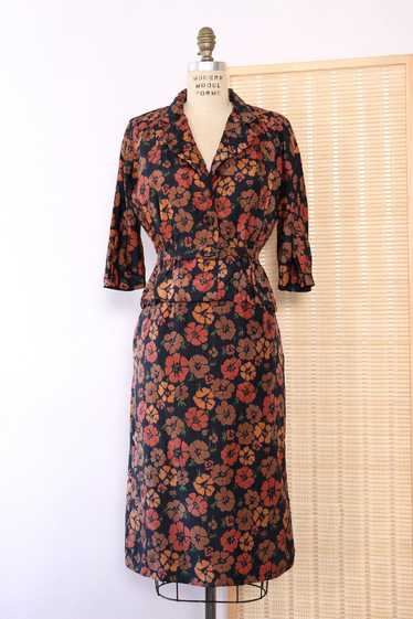 1940s Autumn Floral Skirt Suit S