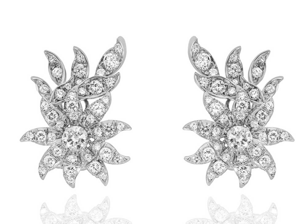 Bespoke 18kt White Gold Diamond Set Flower Earrin… - image 1