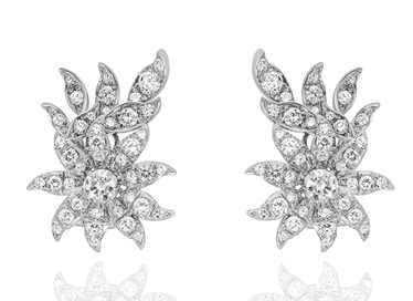 Bespoke 18kt White Gold Diamond Set Flower Earrin… - image 1