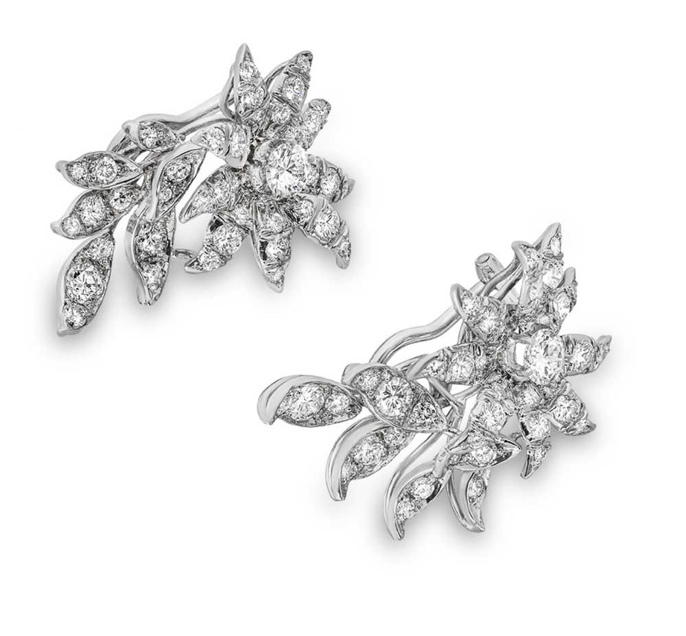 Bespoke 18kt White Gold Diamond Set Flower Earrin… - image 2
