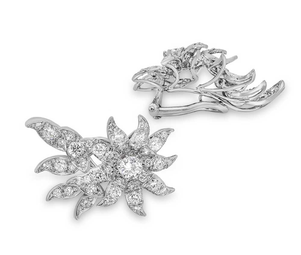Bespoke 18kt White Gold Diamond Set Flower Earrin… - image 3