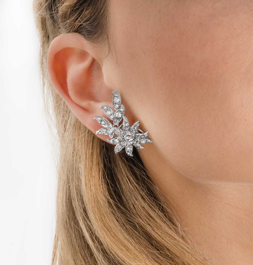 Bespoke 18kt White Gold Diamond Set Flower Earrin… - image 4