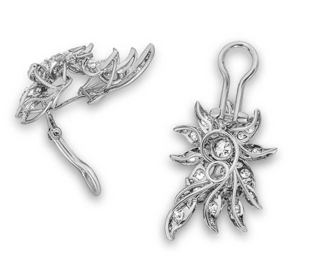 Bespoke 18kt White Gold Diamond Set Flower Earrin… - image 5