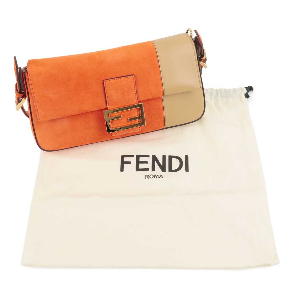 FENDI Mamma Baguette Suede Leather Shoulder Bag O… - image 10