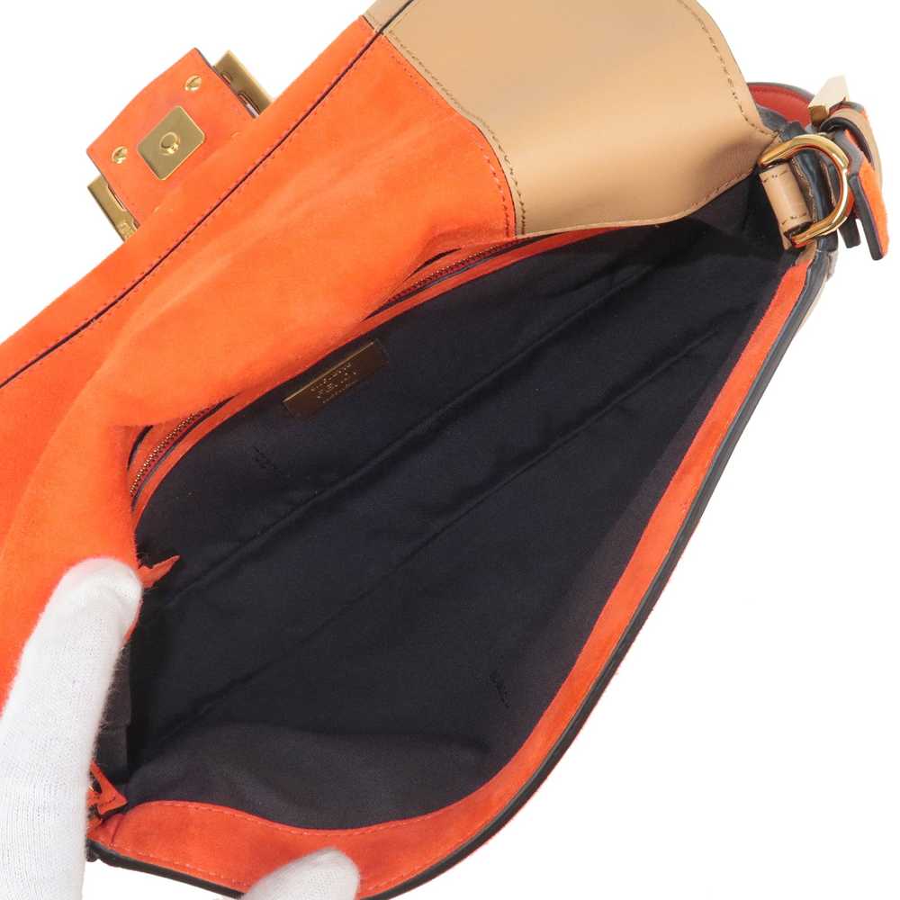 FENDI Mamma Baguette Suede Leather Shoulder Bag O… - image 8