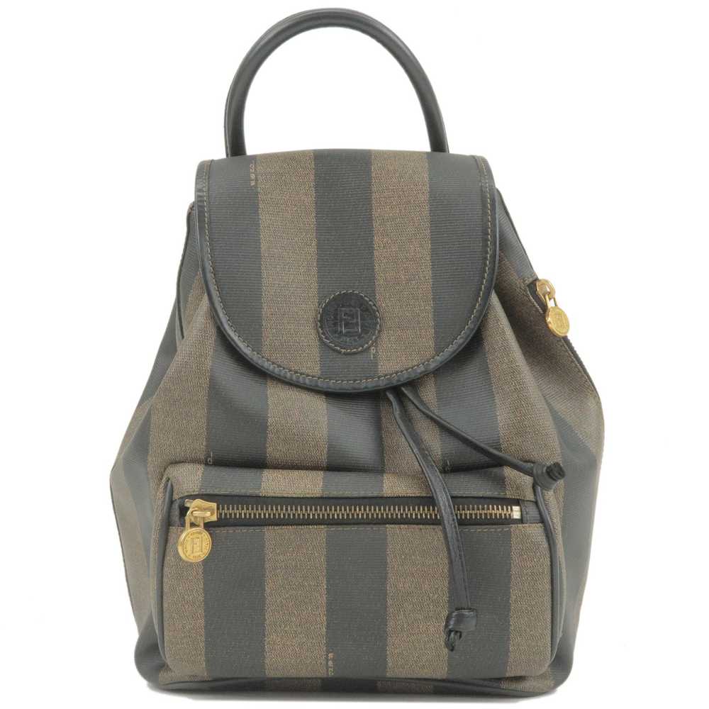 FENDI Pequin PVC Leather Back Pack Bag Khaki Blac… - image 1