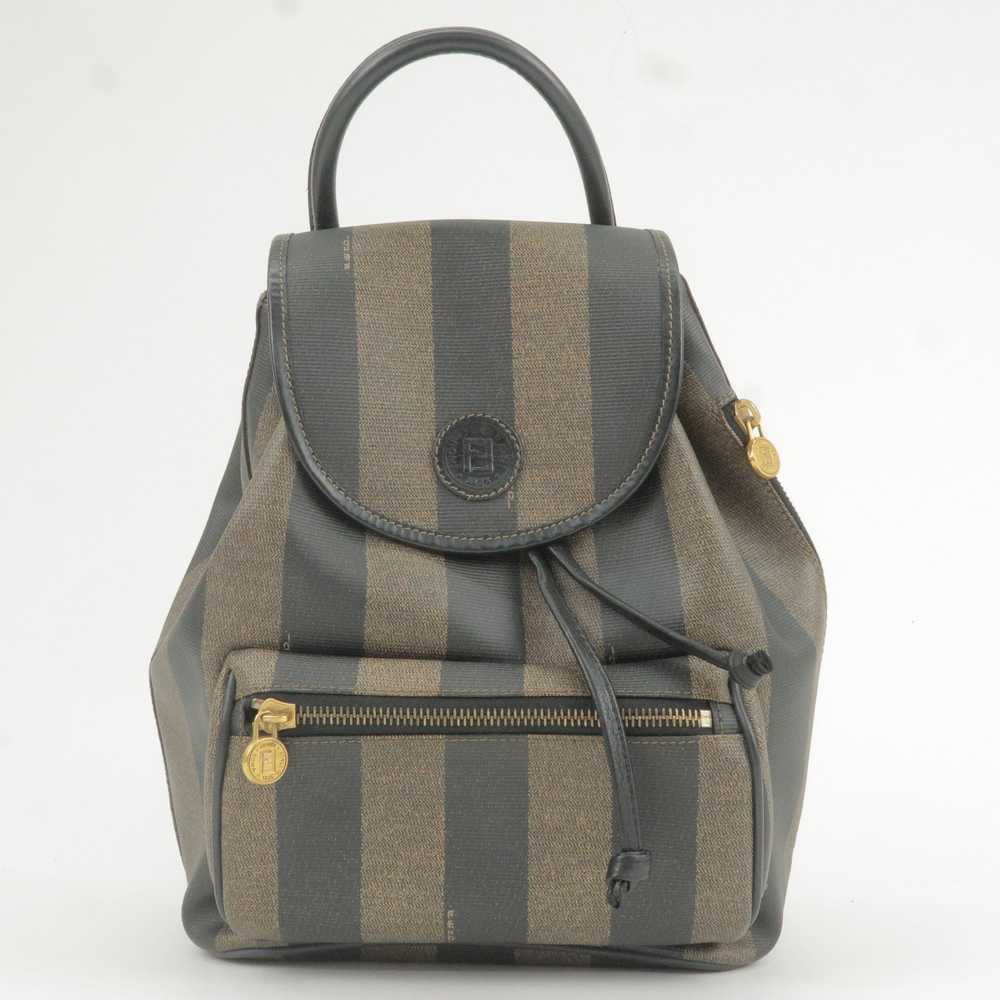 FENDI Pequin PVC Leather Back Pack Bag Khaki Blac… - image 2