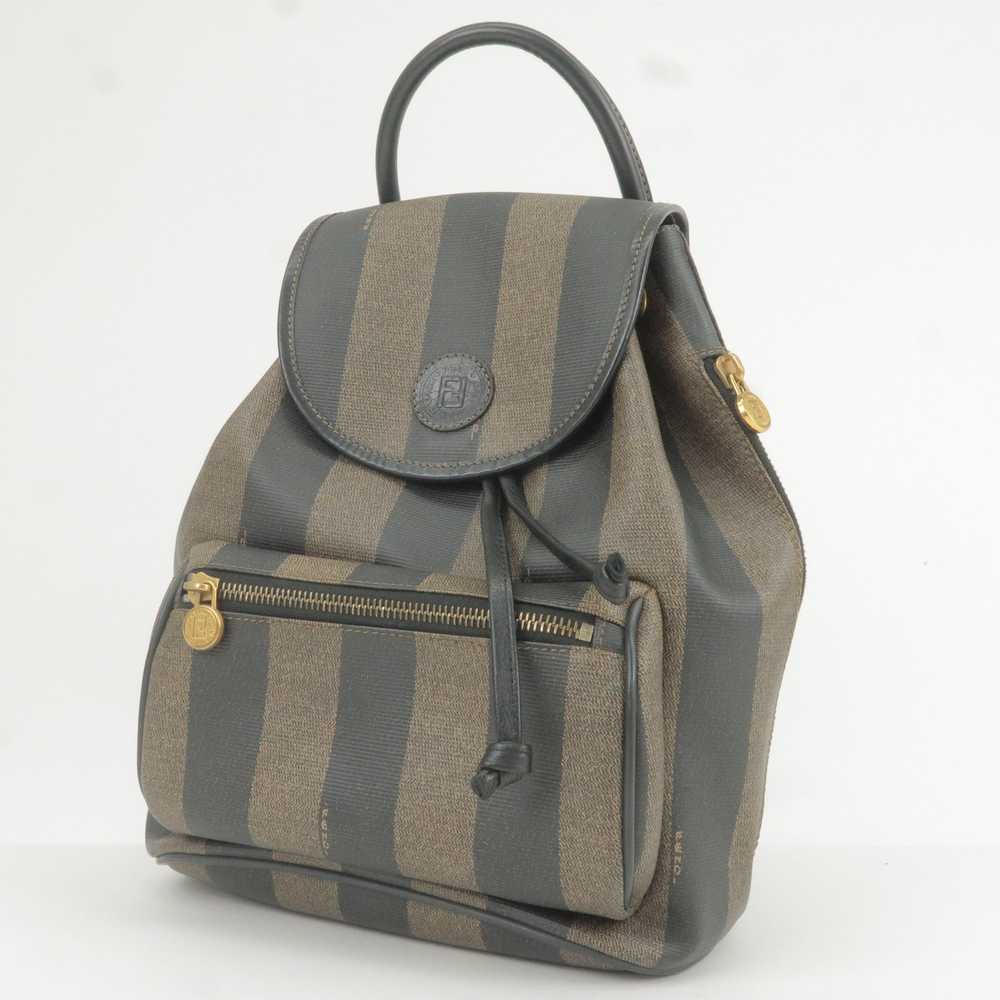 FENDI Pequin PVC Leather Back Pack Bag Khaki Blac… - image 4