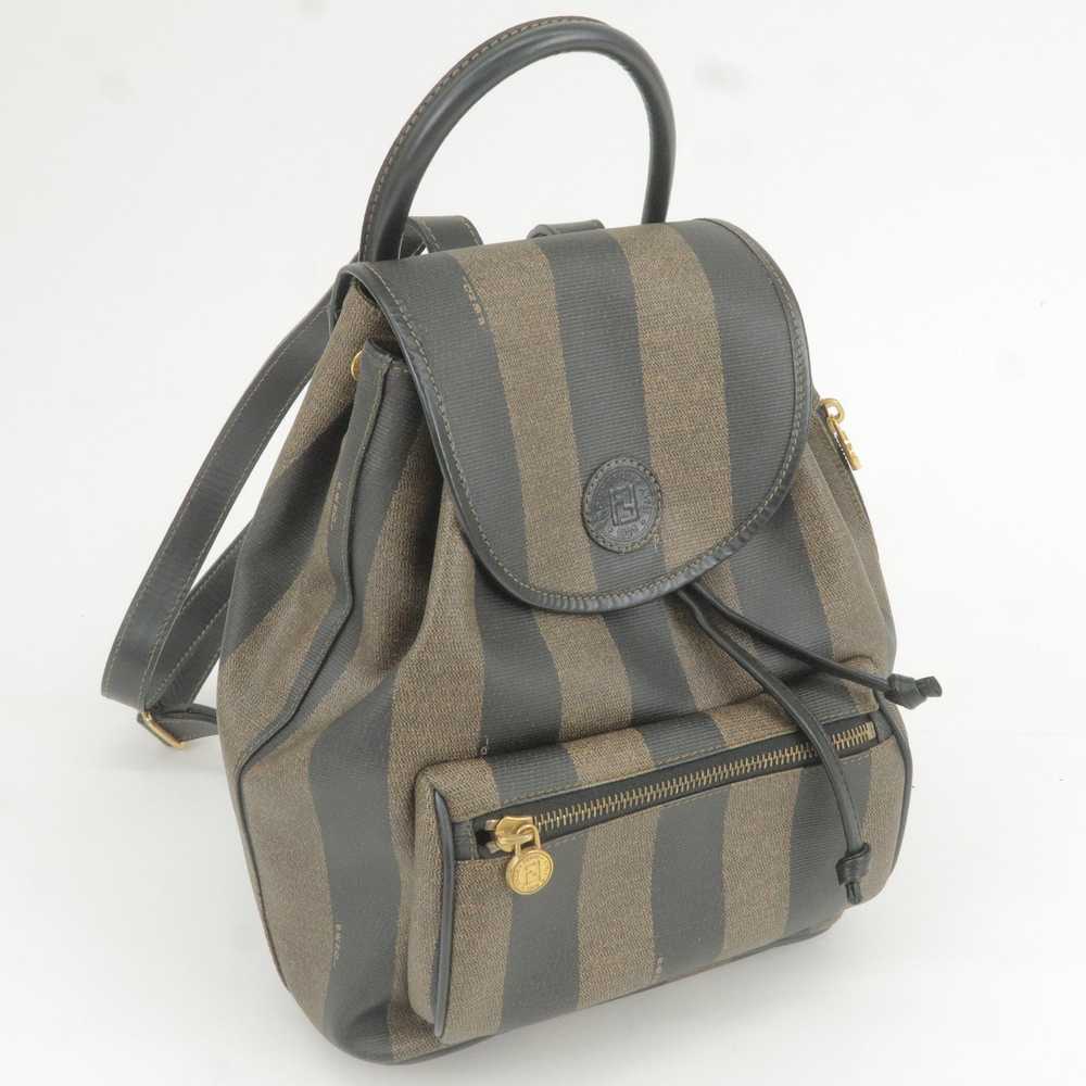 FENDI Pequin PVC Leather Back Pack Bag Khaki Blac… - image 5