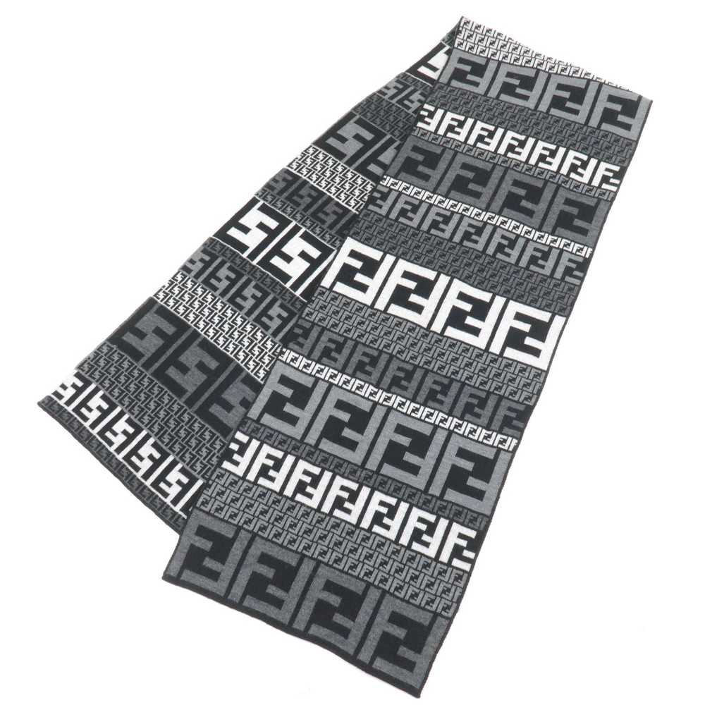 FENDI Zucca Print Logo Wool Silk Scarf Black Gray - image 1