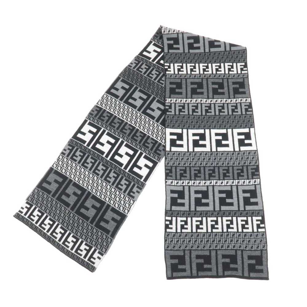 FENDI Zucca Print Logo Wool Silk Scarf Black Gray - image 2
