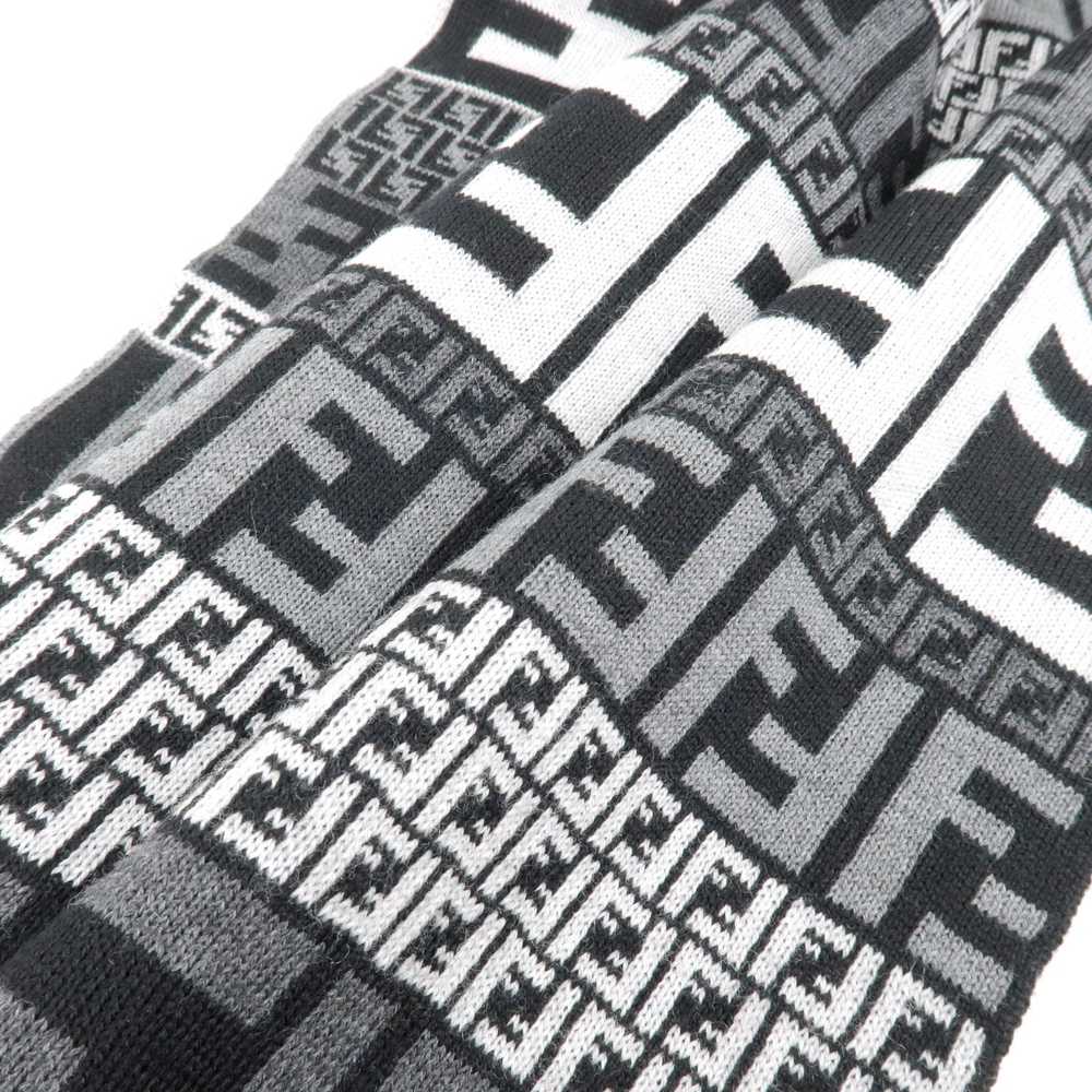 FENDI Zucca Print Logo Wool Silk Scarf Black Gray - image 4