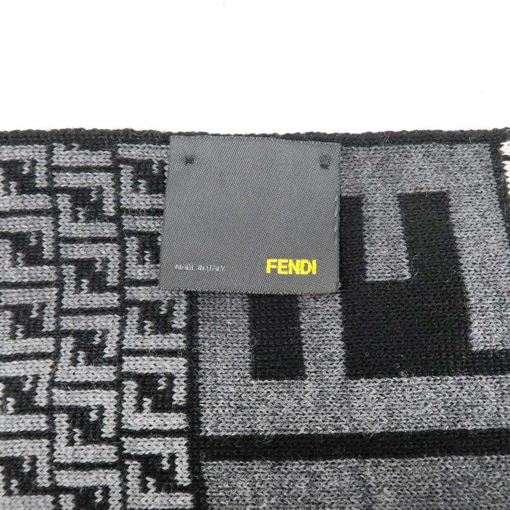 FENDI Zucca Print Logo Wool Silk Scarf Black Gray - image 6
