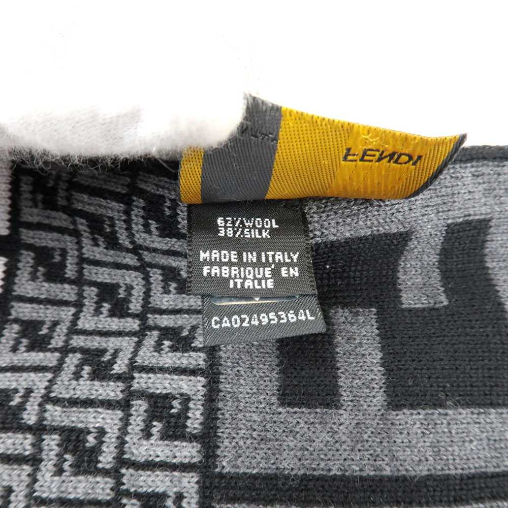 FENDI Zucca Print Logo Wool Silk Scarf Black Gray - image 7