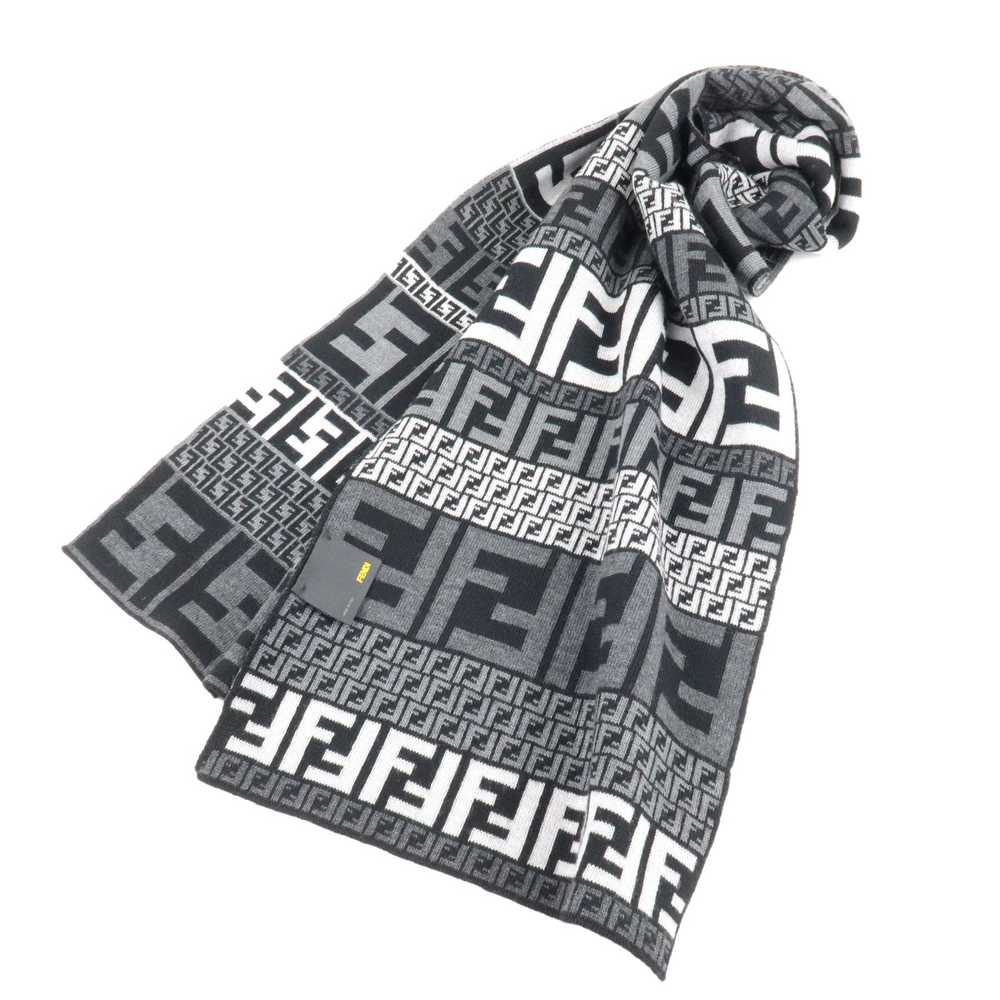 FENDI Zucca Print Logo Wool Silk Scarf Black Gray - image 8