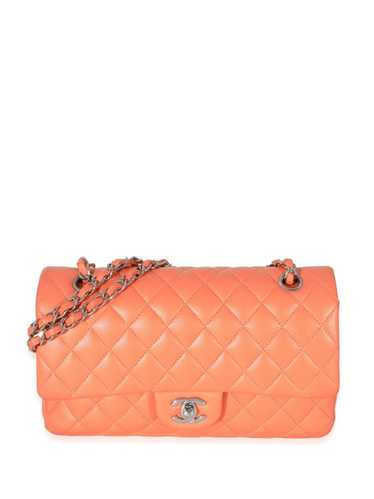 Chanel Medium Classic Double Flap Bag Neon Orange Lambskin Silver Hardware