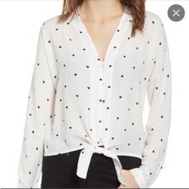 Rails Polka Dot Heart Button Down Tie Front Top M - image 1