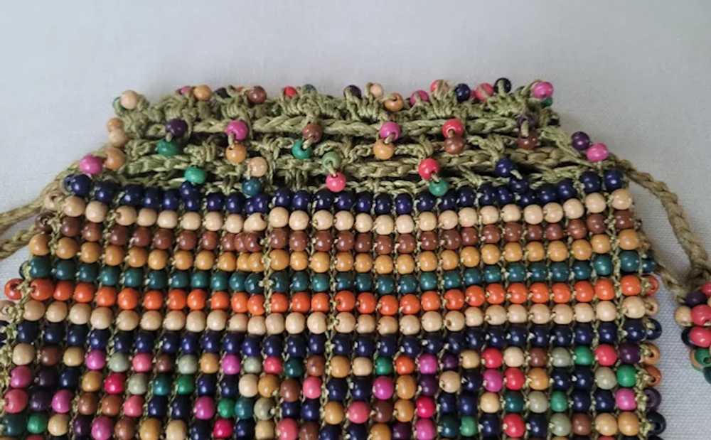 Art Deco Era Colorful Wooden Bead Draw String Pur… - image 9