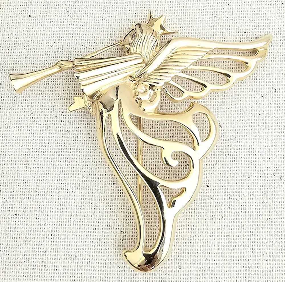 Vintage GIVENCHY Heralding Angel with Trumpet Pin… - image 2