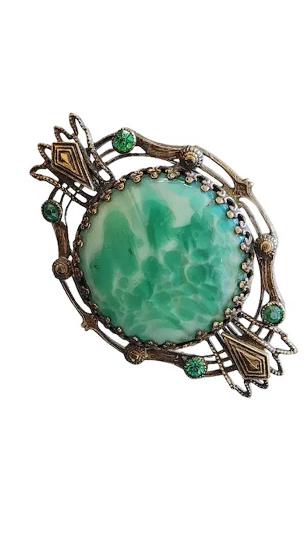 Antique Mottled Glass & Brass Early Brooch [A2493] - image 2