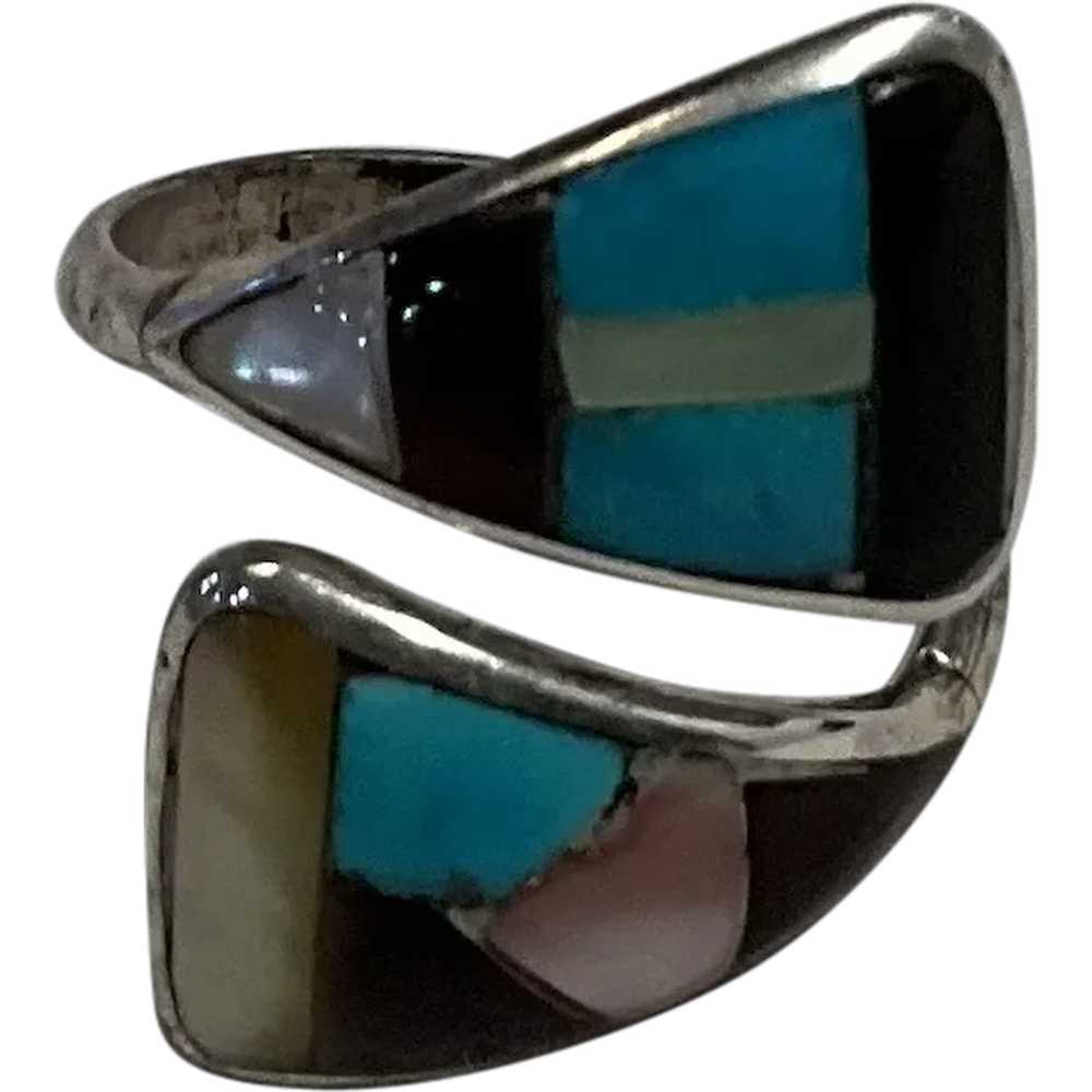 Sterling Silver Multi Stone By Pass Ring - image 1
