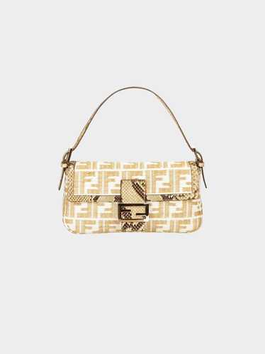 Fendi 2000s Beige and White Python-Trimmed Woven Z