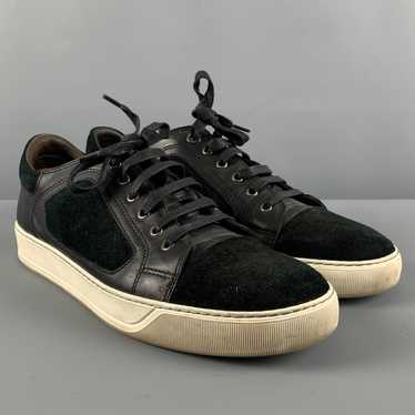 Lanvin Black Cream Mixed Materials Leather Sneaker