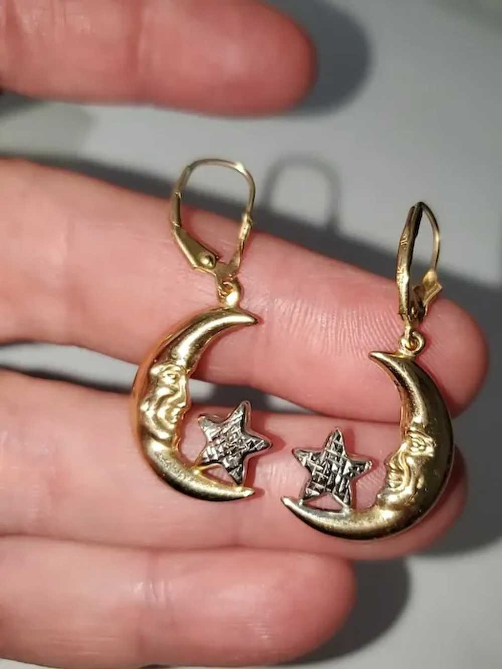14K Vintage Yellow & White Gold Crescent Moon and… - image 9