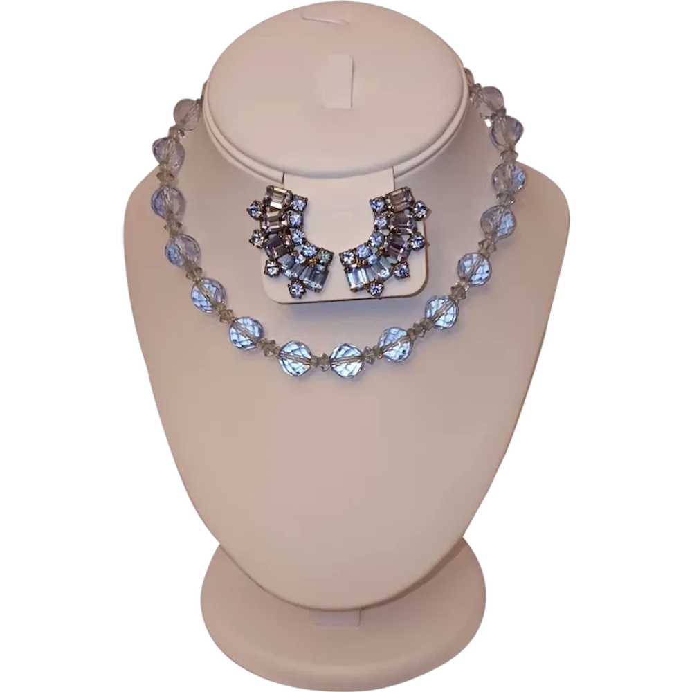 MCM Set Sky Blue Crystal Necklace and Earrings Cr… - image 1