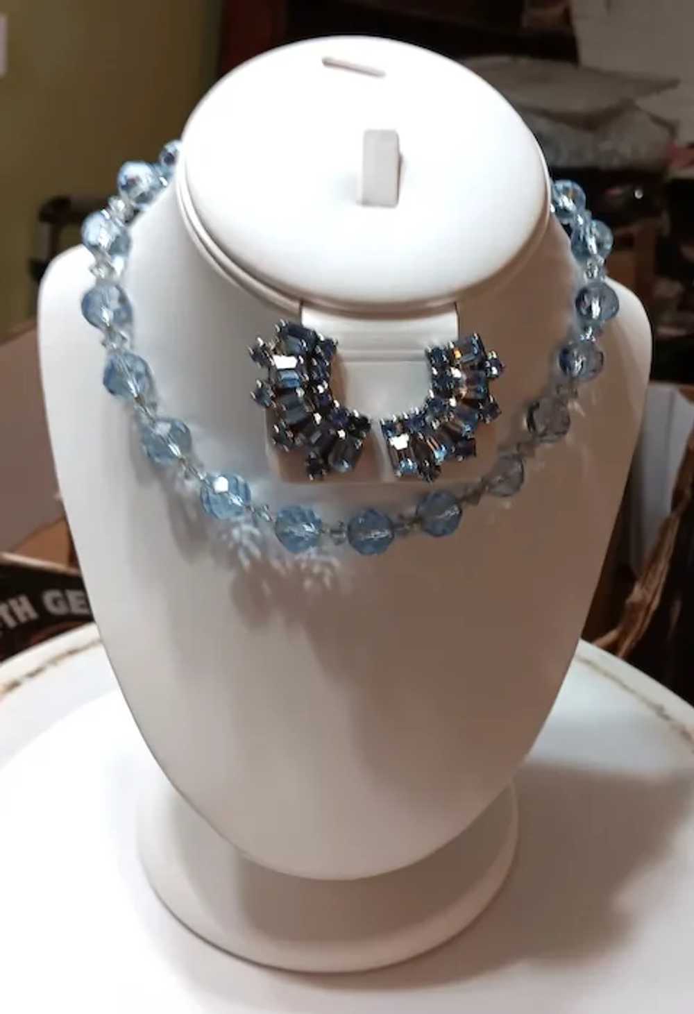 MCM Set Sky Blue Crystal Necklace and Earrings Cr… - image 3