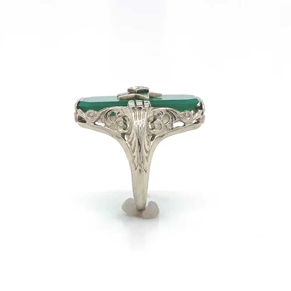 14K Filigree Chrysoprase - Green Onyx & Diamond R… - image 2