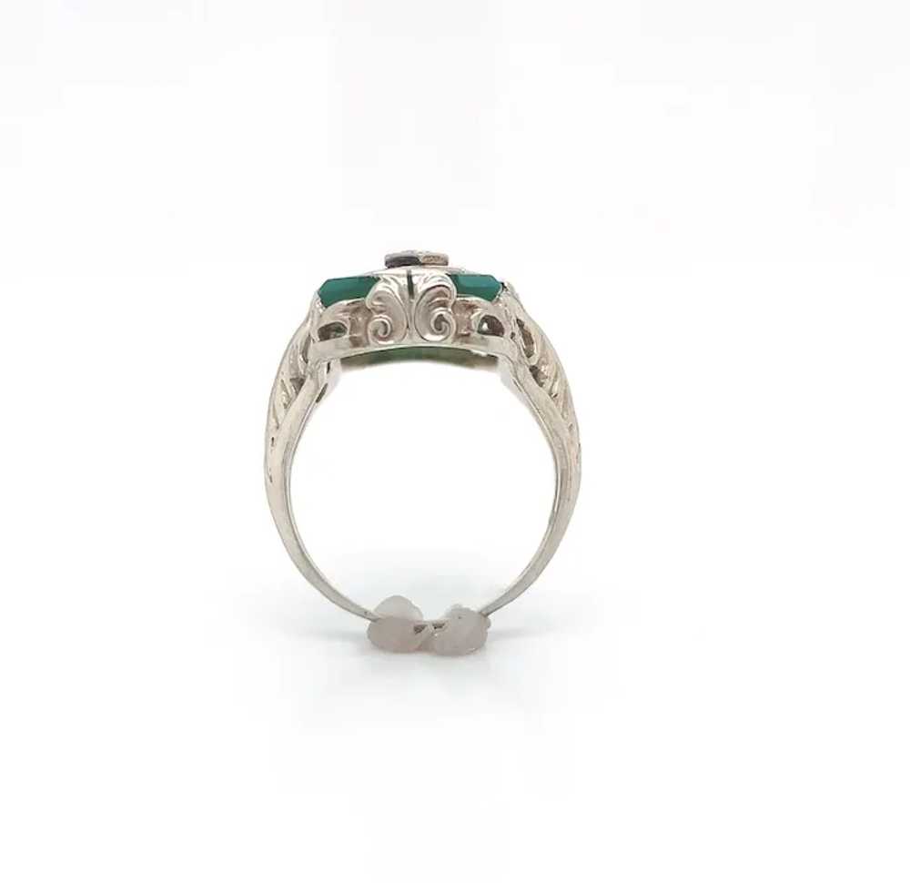 14K Filigree Chrysoprase - Green Onyx & Diamond R… - image 3