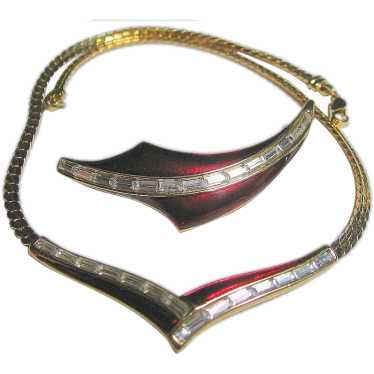 Fabulous CAMEO Opalescent Rhinestone Vintage Brooch Necklace & Earrings Set