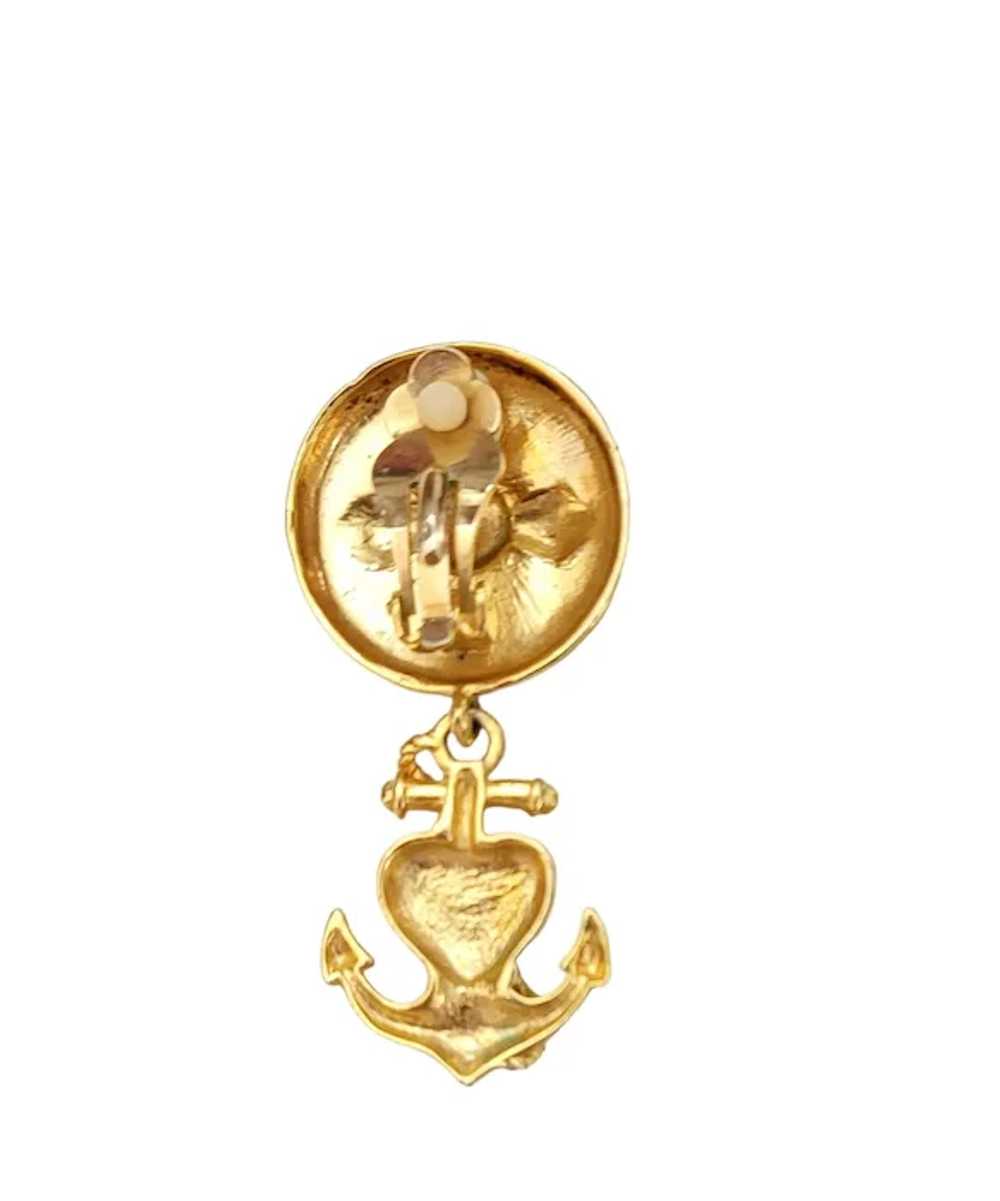 Vintage Gold Tone Red Enamel Anchor, Heart Dangle… - image 3