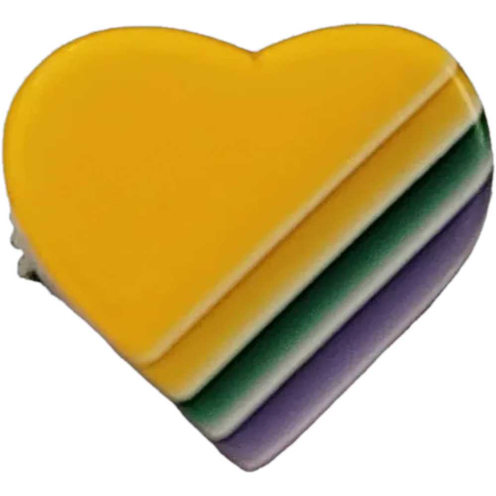 Lea Stein Yellow Layered Lucite Heart Pin Brooch,… - image 1