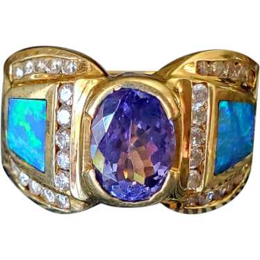 14K Purple Tanzanite & Black Opal Diamond Ring