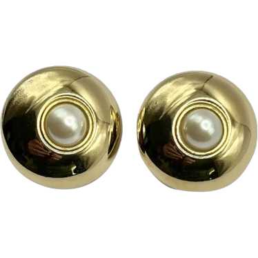 Imitation Pearl Round Goldtone Vintage Earrings