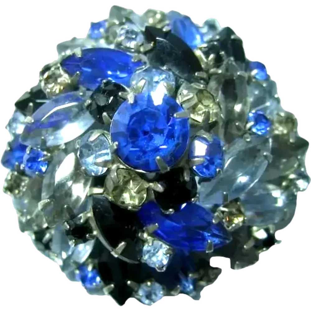 Dimensional Blue Rhinestone Pin - Domed Multicolo… - image 1